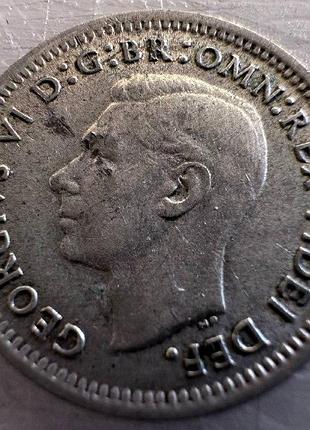 Австралия 3 пенса 1951 год 1,41 грамм серебро 500 серебряные монеты мира