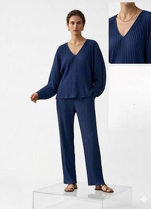 Женский костюм zara плиссированный s темно-синий 1971/071/030
