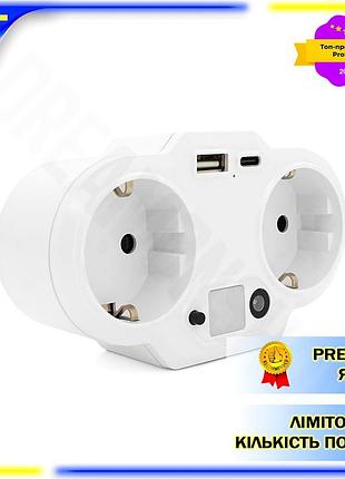 Dm розетка двойник с спецификация 2.2 заземлением usb type-c 3.4а для дома и офиса безопасное зарядное spe|lz
