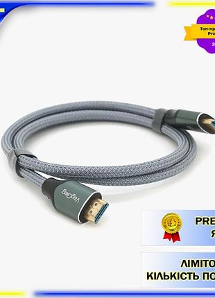 Кабель hdmi veggieg v-h401 8k premium 1м для передачи видео и звука круглый оплетка silver black-sil dm2-11