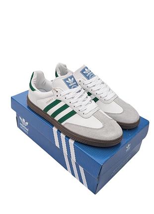 🔥мужские кроссовки adidas samba белые с зеленым🔥
