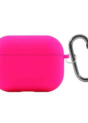 Силиконовый чехол silicone case для airpods pro 3 electric pink с микрофиброй ярко розовый с карабином