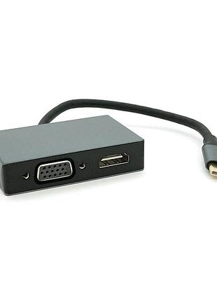 Хаб type-c аллюминиевый voltronic для ноутбука с hdmi vga usb3.0 pd 23 см серебристый адаптер переходник dm-11