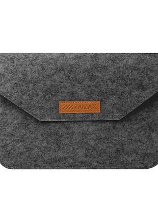 Чехол-конверт zamax felt sleeve для macbook air 13.6" (m2 | m3 | m4) 2022-2024 dark grey темно серый