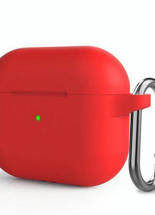 Силиконовый чехол silicone case для airpods 3 red с микрофиброй красный с карабином