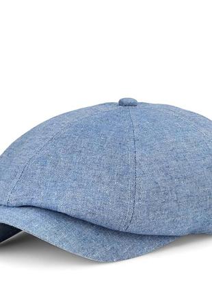 Кепка хуліганка чоловіча льон-котон / восьмиклинка літня / кепка newsboy cap / блакитна