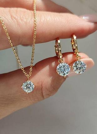 Серьги с камушком, цепочка и камушек 45см