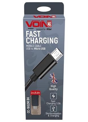 Кабель voin usb - micro usb 3а, 2m, black (швидка зарядка/передача даних) cc-1802m bk