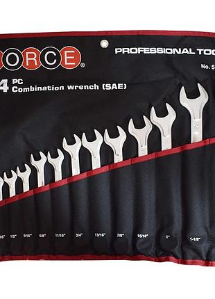 Набор ключей рожково-накидных дюймовых на полотне 14 пр. (5/16"-1-1/4") (force 5141sc)