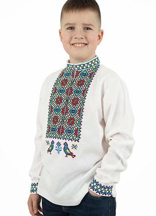 Хлопчача вишиванка біла з пташками 158