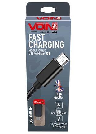Кабель voin usb — micro usb 3 а, 1 m, black (швідка заряджання/передавання даних) cc-1801m bk