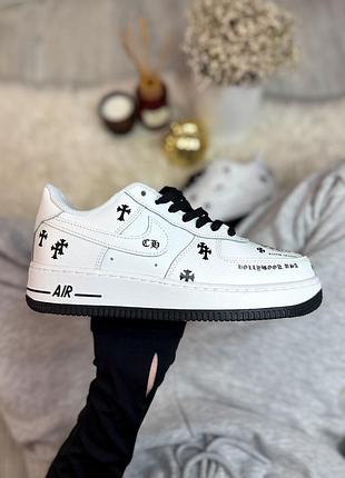 Крутезні жіночі та чоловічі кросівки nike air force 1 low x chrome hearts custom white білі