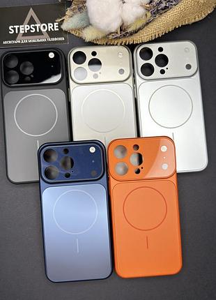 Чехол для iphone 15 pro с magsafe и линзами на камеру стеклянный матовый glass acrylic case