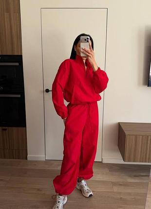 Костюм жатка плащевка oversize тренд черный/шоколад/красный р.42-46 (мод 373) 💔🔥