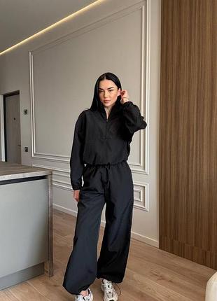 Костюм жатка плащевка oversize тренд черный/шоколад/красный р.42-46 (мод 373) 💔🔥