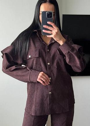Костюм вельвет рубашка + брюки oversize черный/бордо/шоколад р.42-46 (мод 357) 💔🔥