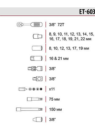 Набір інструментів 3/8", 39 од. intertool et-6039sp 5