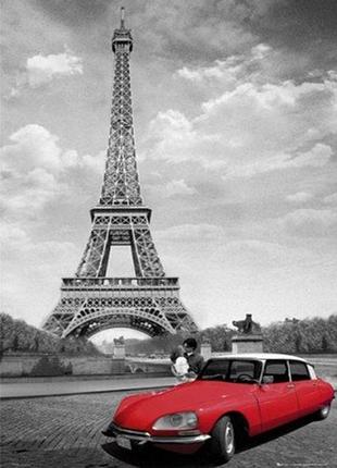 Алмазна мозаїка вишивка ейфелева вежа та citroen ds на підрамнику повна 40х50 178813