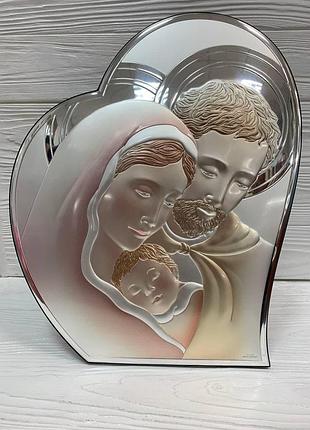 Икона сердце святое семейство серебряная с эмалью valenti