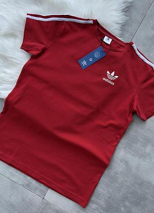 Футболка красная с лого adidas, хлопковая спортивная футболка