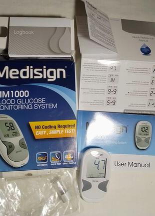 Набор глюкометр  medisign mm1000 blood glucose, коробка, инструкция, ручка иголка, батарейки