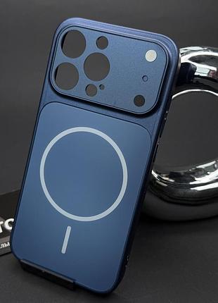 Чехол для iphone 13 pro с magsafe и линзами на камеру стеклянный матовый glass acrylic case синий (deep blue) без линз на камере