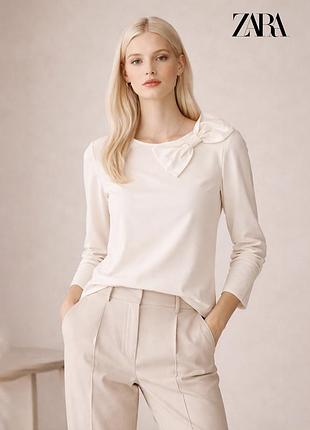 Новая легкая бежевая рубашка с бантиком zara s