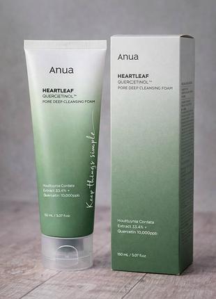 Очищающая пенка для лица anua heartleaf quercetinol pore deep cleansing foam, 150 мл