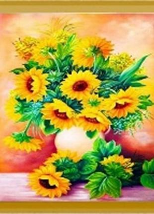 Алмазна мозаїка вишивка на картоні соняшники часткова 5d 21х25 см 188661