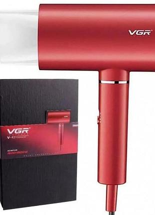 Фен професійний vgr v-431 red, 2 рівні обдування, 2 рівні температури, насадка-концентратор