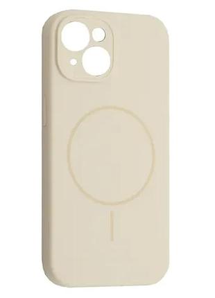 Чехол silicone case full camera fine ring magsafe for iphone 15 antique white