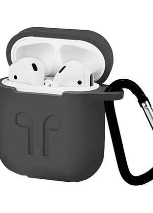 Чохол для airpods силіконовий logo 2в1(+ карабин) тех.пак grey
