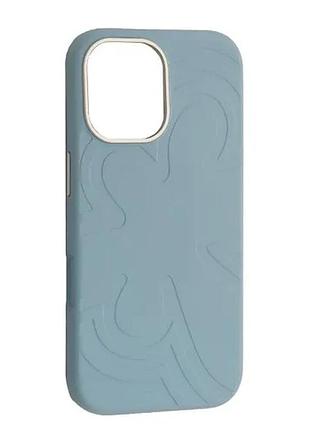 Чохол flower liquid silicone case magsafe для iphone 16 cloud blue