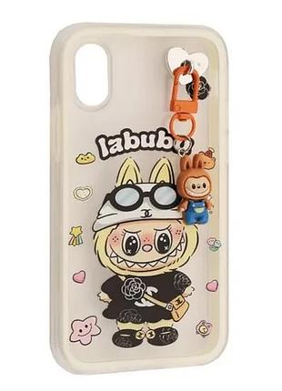 Чохол labubu (з брелком) for iphone x/xs white