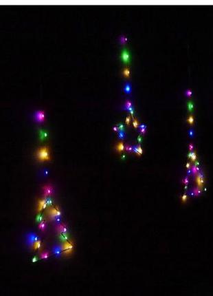Світлодіодна новорічна гірлянда 2d «ялинка та зірка» led, багатоколірна, на мідному дроті, занавіс для декору вікон та кімнати