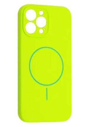 Чохол silicone case full camera fine ring magsafe for iphone 14 pro party green