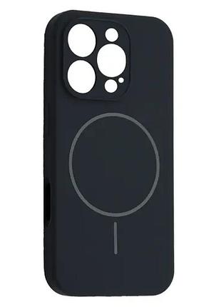 Чехол silicone case full camera fine ring magsafe for iphone 16 pro max midnight blue