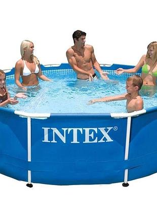 Круглый каркасный бассейн intex 28202-3 размер 305х76 см с картриджным фильтр-насосом 1 250 л/ч, тентом и подстилкой