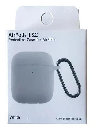 Чохол для airpods 1/2 silicon slim (+ карабин) new box white