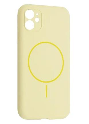 Чехол silicone case full camera fine ring magsafe for iphone 11 melow yellow