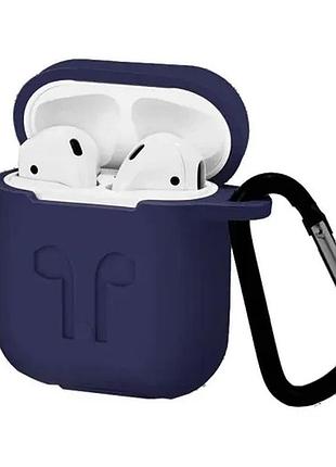 Чехол для airpods силиконовый logo 2в1(+ карабин) тех.пак dark-blue