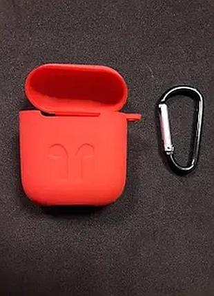 Чохол для airpods силіконовий logo 2в1(+ карабин) тех.пак red-orange