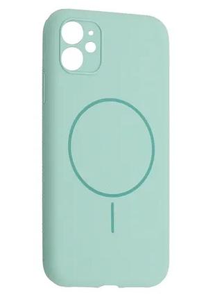 Чехол silicone case full camera fine ring magsafe for iphone 11 light cyan