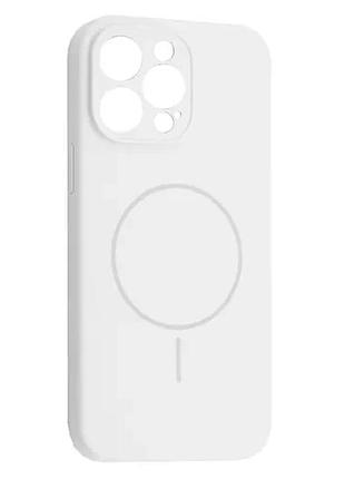 Чехол silicone case full camera fine ring magsafe for iphone 15 pro max white