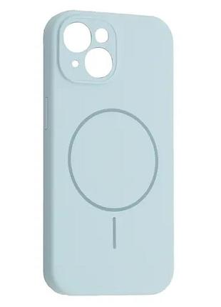 Чехол silicone case full camera fine ring magsafe for iphone 15 light blue