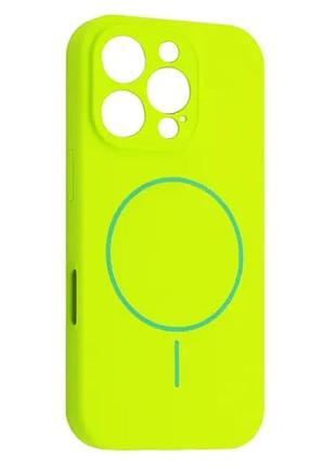 Чохол silicone case full camera fine ring magsafe for iphone 16 pro party green