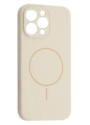 Чехол silicone case full camera fine ring magsafe for iphone 15 pro antique white