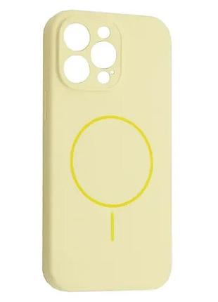 Чехол silicone case full camera fine ring magsafe for iphone 14 pro max melow yellow