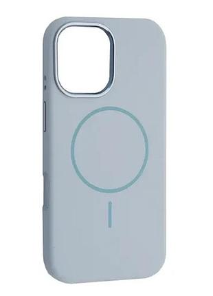 Чохол liquid silicone case metal camera magsafe для iphone 16 pro max sky blue