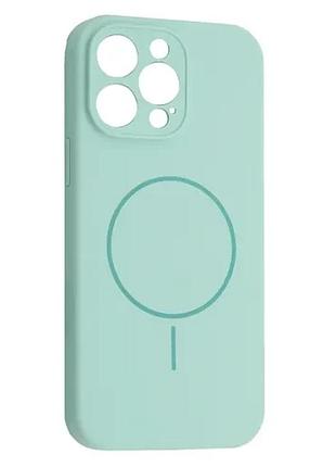 Чехол silicone case full camera fine ring magsafe for iphone 13 pro light cyan